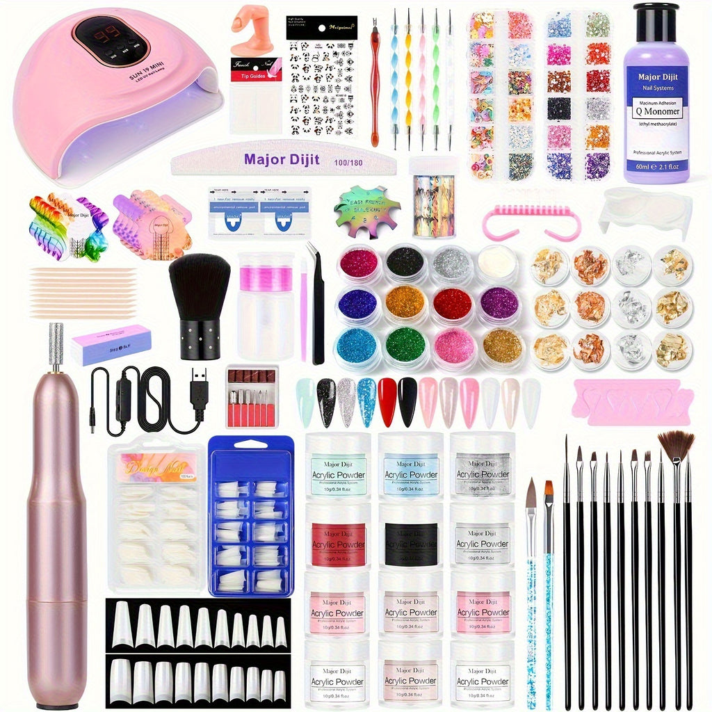 Set de estudio de uñas con máquina y lámpara - El set incluye polvo acrílico, corrector de imperfecciones, accesorios para arte de uñas, diseño de gel - Set completo para hogar y salón
