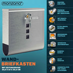 Buzón MONZANA® con Cerradura Cruzada, Cilindro de Cobre, Tapa Giratoria, 31x10x34 cm, Ventana de Visualización, Placa de Identificación, Compartimento para Periódicos, Fácil Instalación, Acero Aleado, 2 Llaves, Caja de Correo