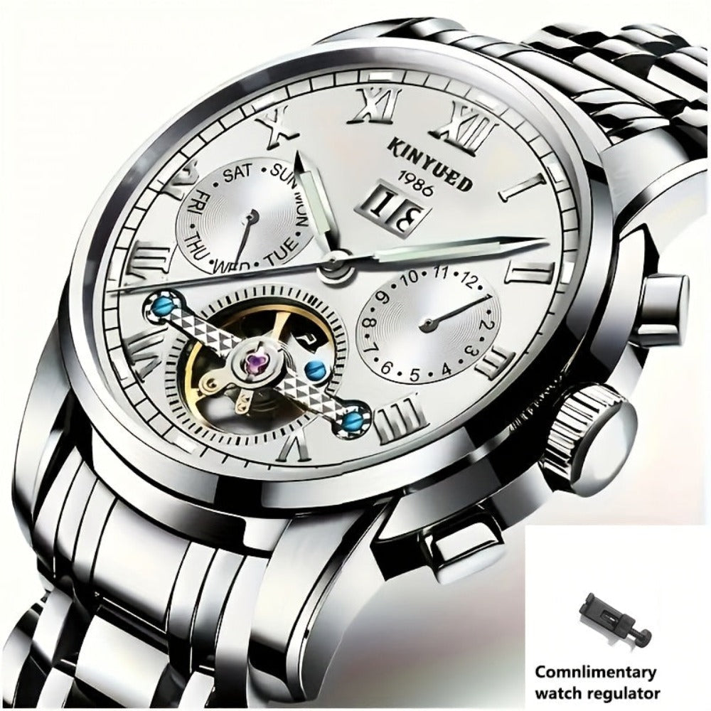 Reloj Mecánico Multifuncional para Hombres, Reloj Deportivo de Moda para Hombres con Carga Automática, Reloj con Parte Posterior Abierta, Regalos de Vacaciones, Sin Batería