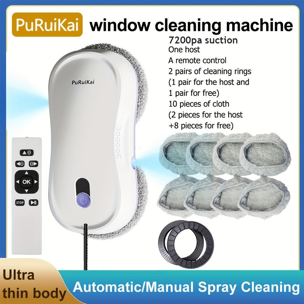 PuRuiKai M8 Robot Inteligente para Limpieza de Ventanas, Mini Robot Automático Bidireccional con Rociador, Control Remoto Eléctrico Programable, Regalo de Halloween