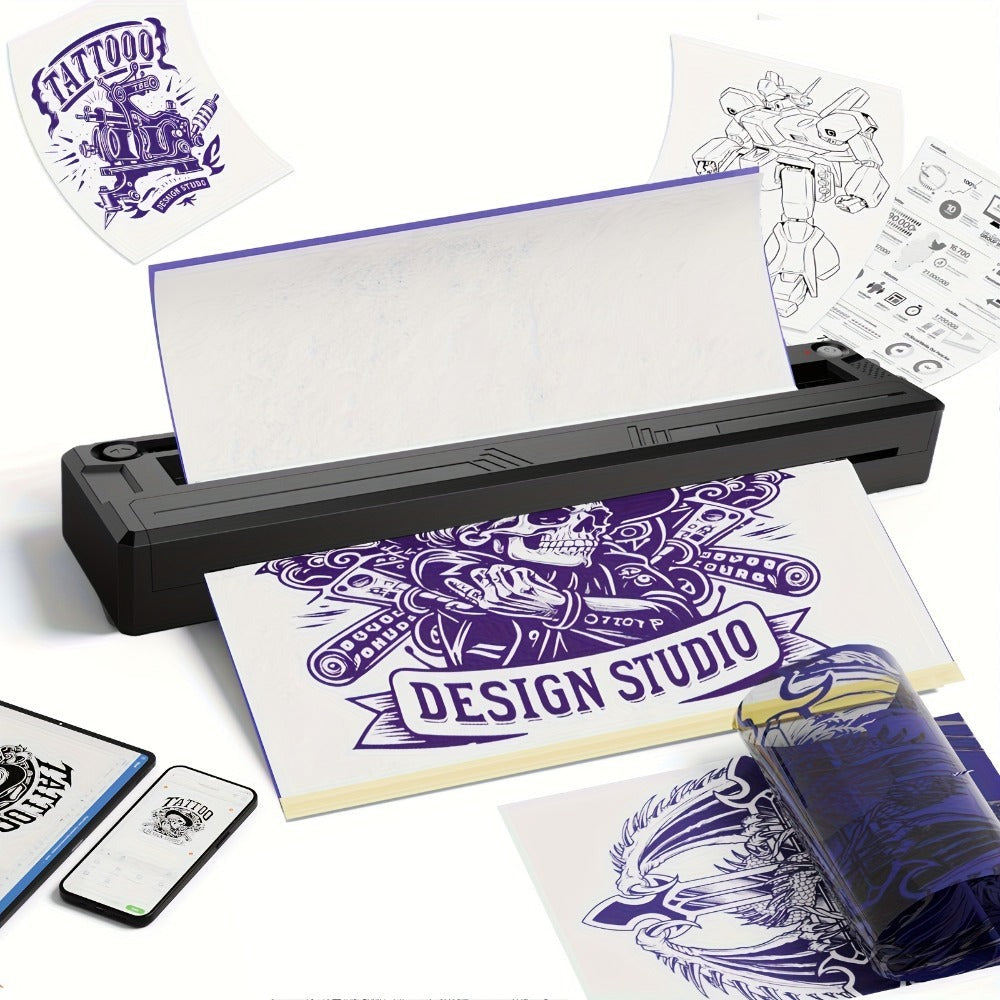 Impresora Térmica A4, Impresora de Papel para Tatúajes A4, Imprimir Etiquetas, Pegatinas y Envíos sin varillas & USB, 6 Hojas Transferibles + 6 Páginas Termales A4