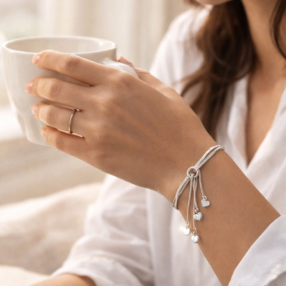 Pulsera de plata 925 para mujer de múltiples hileras con colgante de corazón – Pulsera de dijes de acero inoxidable, elegante regalo de joyería para mujer