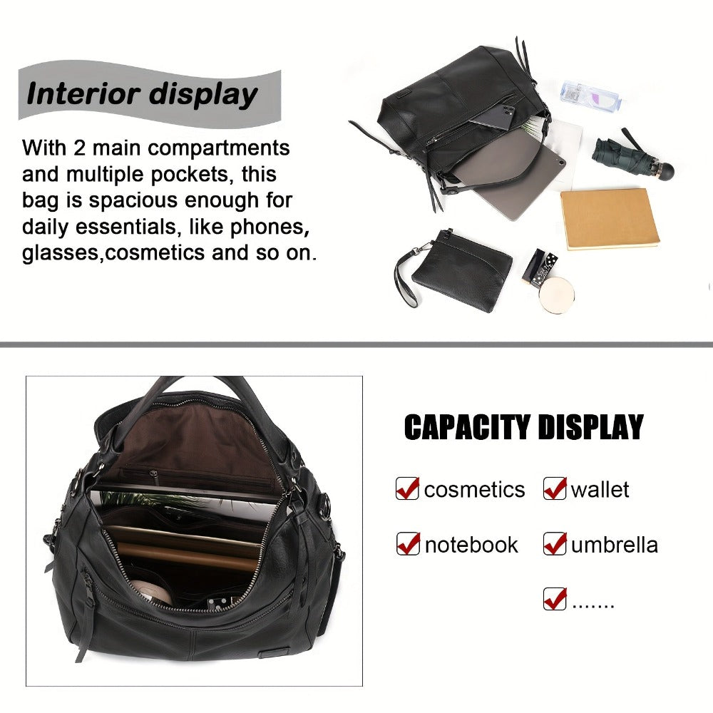 Mochila-bolso tote simple de gran capacidad con múltiples bolsillos para desplazamientos diarios, bolso de mano para usar bajo el brazo, casual y versátil, bolso cruzado de hombro único de gama alta