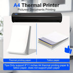 Impresora portátil sin tinta D810B, impresora inalámbrica de viaje, máquina térmica para tatuajes, compatible con papel térmico A4 y carta estadounidense, compatible con teléfonos móviles y portátiles, adecuada para negocios, viajes, oficina y hogar