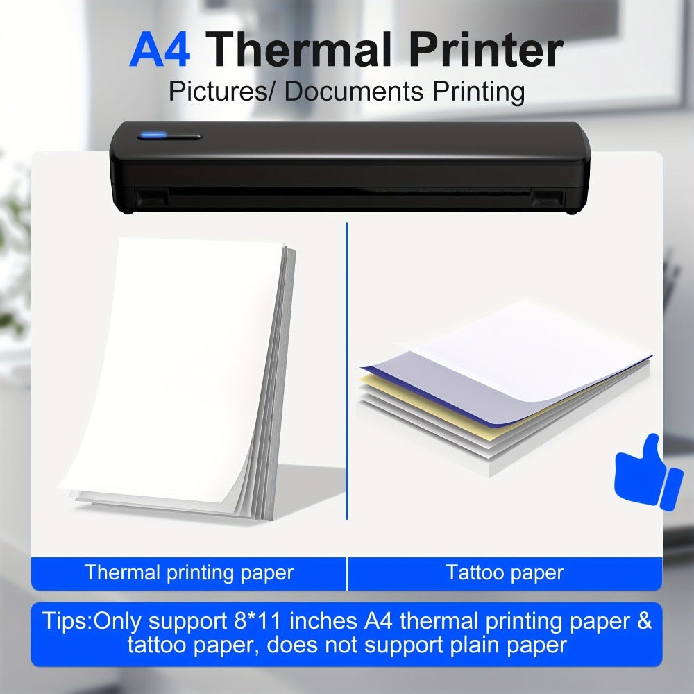 Impresora portátil sin tinta D810B, impresora inalámbrica de viaje, máquina térmica para tatuajes, compatible con papel térmico A4 y carta estadounidense, compatible con teléfonos móviles y portátiles, adecuada para negocios, viajes, oficina y hogar