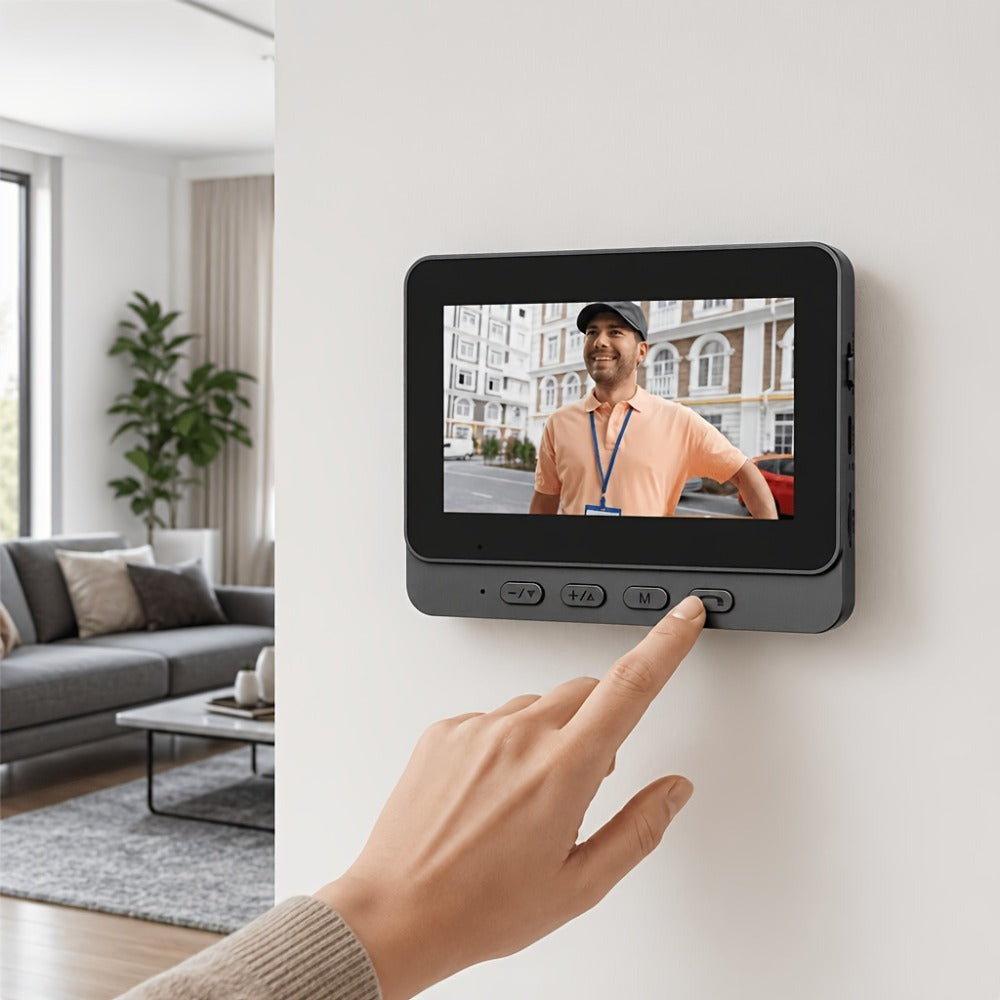 Timbre de video sin varillas con pantalla de 4.3 pulgadas, kit de cámara de seguridad para timbre sin varillas que incluye visión nocturna, intercomunicador bidireccional, grabación de imágenes y vídeo, almacenamiento ampliable con tarjeta SD, apto para v