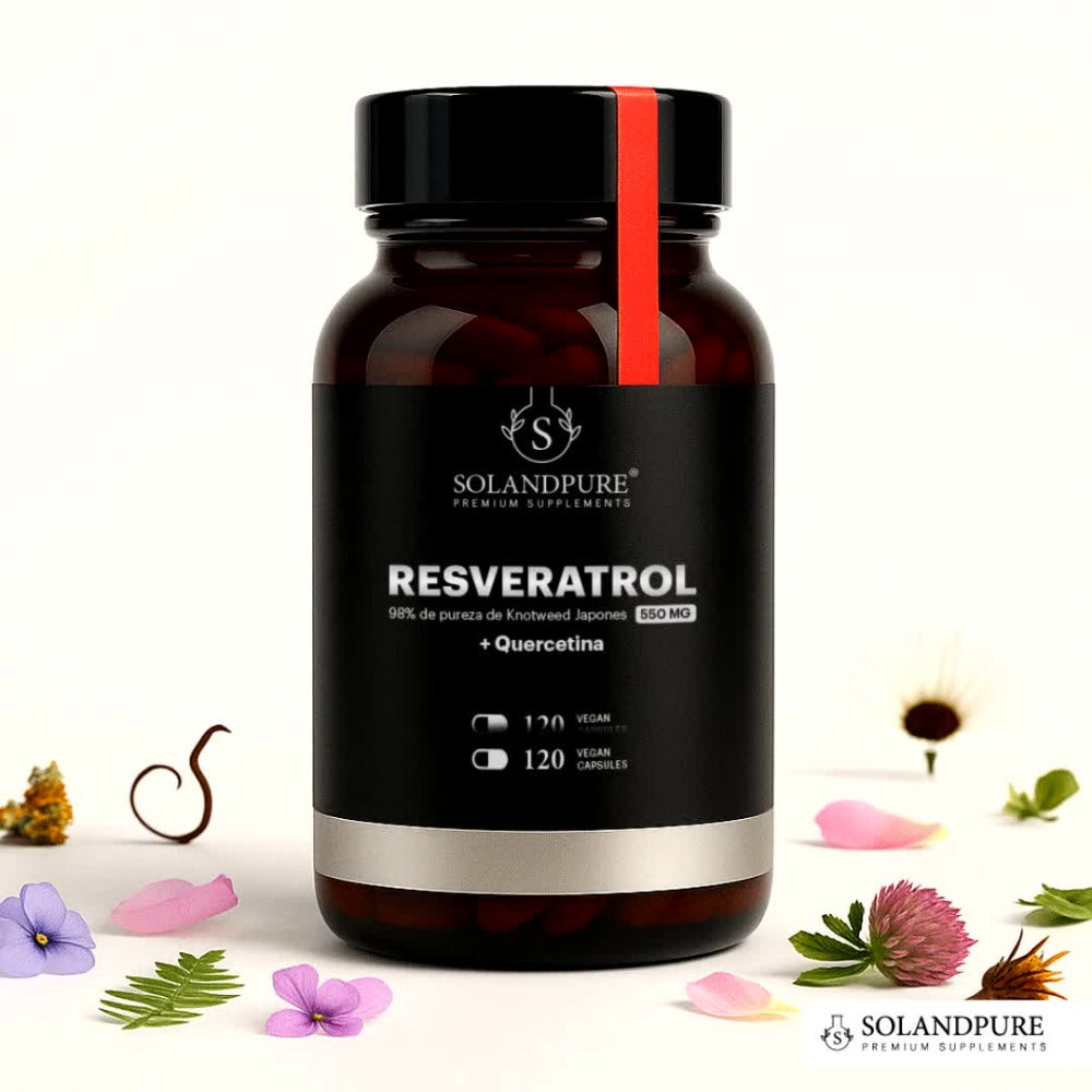 Resveratrol 99% Puro con Quercetina 550 mg – 120 Cápsulas Vegetales - Antioxidante Premium Solandpure®.