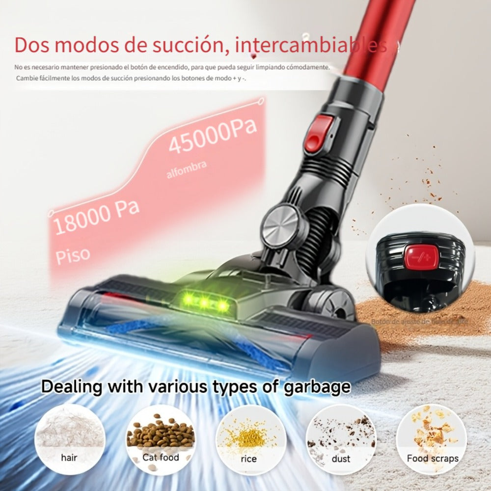 Aspiradora de mano inalámbrica recargable, alta potencia de succión de 45 KPa para uso doméstico, autonomía de la batería de hasta 40 minutos, depósito de polvo grande de 1.2L, manguera telescópica ajustable de 10 niveles, adecuada para alfombras, pelo de