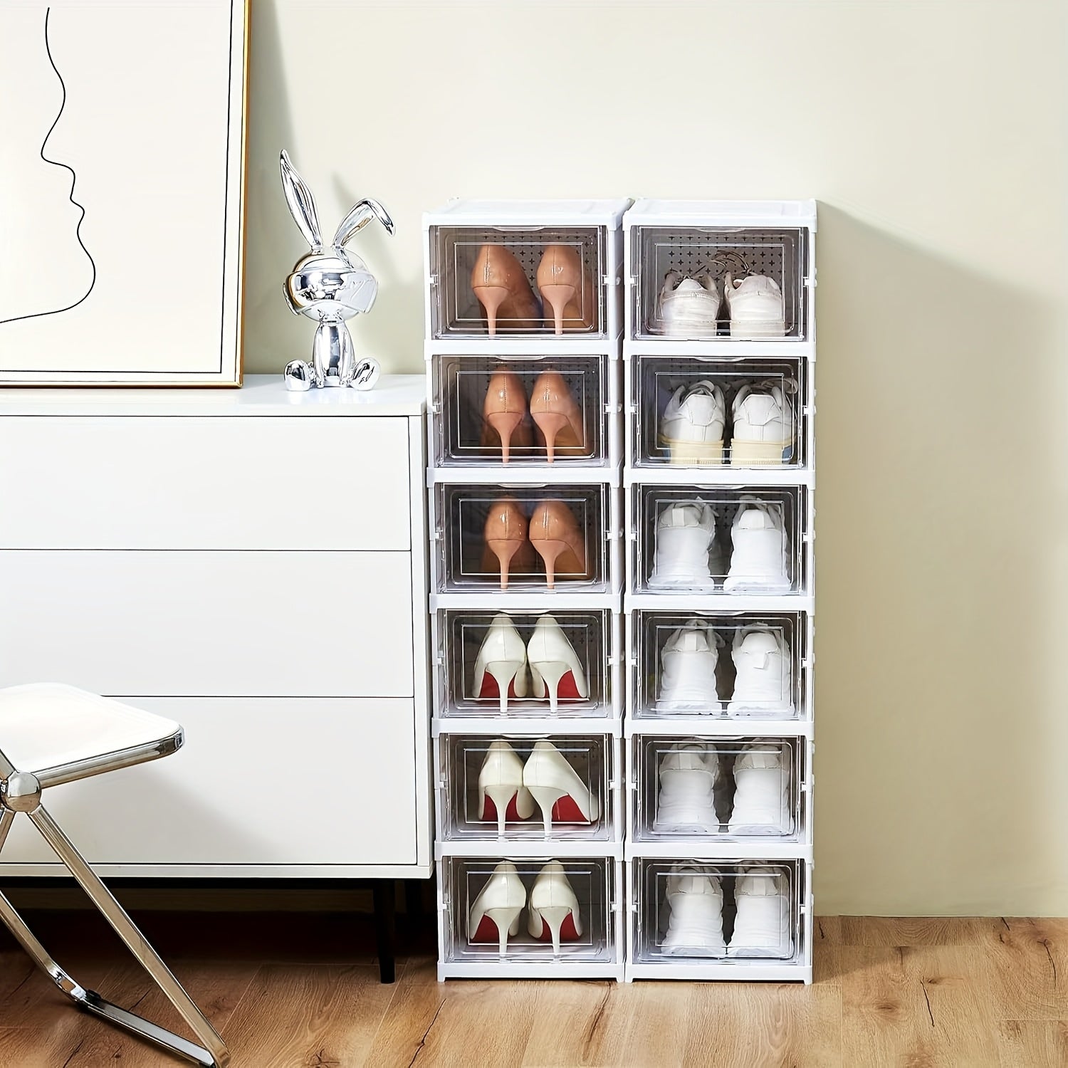 Contenedores de almacenamiento de zapatos de seis niveles, organizador de zapatos de plástico, plegable y apilable, ideal para armarios y entradas, organizador de almacenamiento de zapatos - No necesita ensamblaje, organizador de zapatos de varios niveles