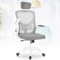 Silla ergonómica de escritorio para computadora, silla de oficina en casa de respaldo alto con reposabrazos abatibles y soporte lumbar para estudio en casa o trabajo de gerente, y blanco