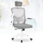 Silla ergonómica de escritorio para computadora, silla de oficina en casa de respaldo alto con reposabrazos abatibles y soporte lumbar para estudio en casa o trabajo de gerente, y blanco
