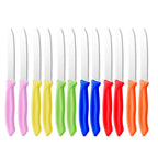 Día de la Asunción; Envío directo de la fábrica 12 piezas/juego Cuchillo de desayuno de colores mixtos, juego de cuchillos de bistec de acero inoxidable de alta gama, filo afilado, mango ergonómico, agarre cómodo, adecuado para 12 personas, adecuado para