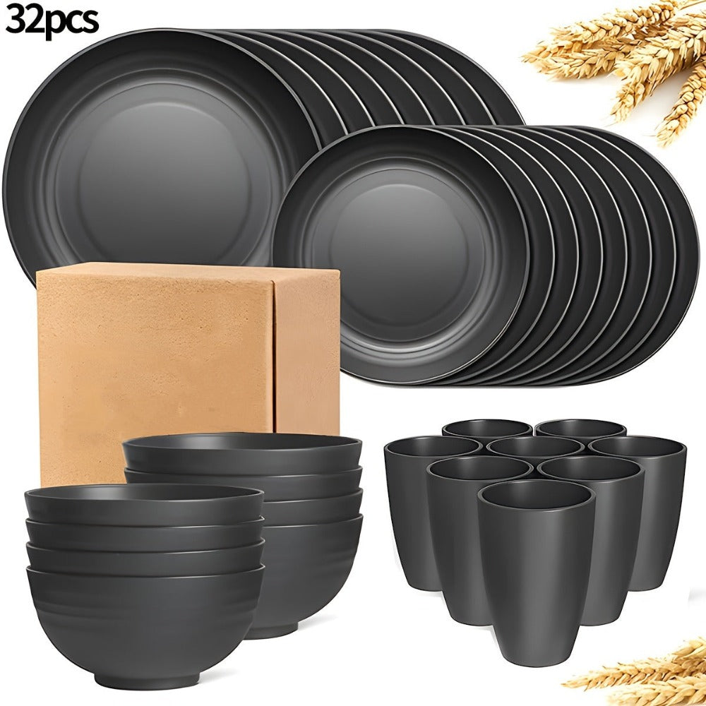 Juego de vajilla de 16/32 piezas, incluye platos, tazones y tazas, para el hogar, días familiares, camping, picnic, fiesta, suministros de cocina, complementos de vajilla
