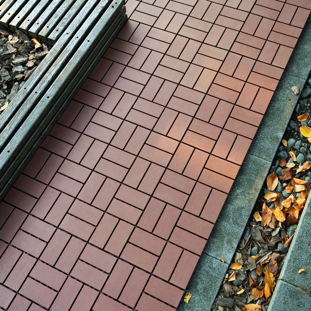 Paquete de 27/44 baldosas de plástico entrelazadas para terraza, adecuadas para piscina, balcón, patio trasero, porche, pavimentos impermeables para patio exterior con sistema de enclavamiento, instalación a presión, baldosas para terraza de bajo mantenim
