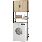 Estantería de baño de 1 pieza, gabinete para lavadora, estante para lavadora sobre inodoro, estante para inodoro con gabinete y estante ajustable, estantería de baño de madera y metal, 64.5 x 170 x 27 cm, estantes