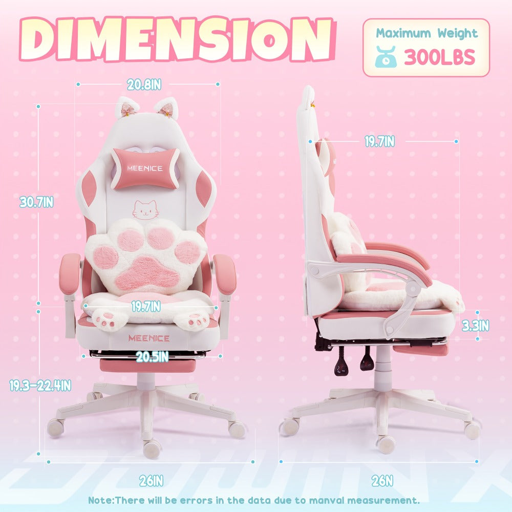 Silla de Oficina Rosa Adorable, Forma de Orejas de Gato con Respaldo de Patas de Gato - Silla Ergonómica Reclinable para Computadora, con Reposapiés Ajustable, Capacidad de Carga de 136.08 KG, Asiento Estético Exclusivo para Adultos, Máxima Comodidad