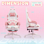 Silla de Oficina Rosa Adorable, Forma de Orejas de Gato con Respaldo de Patas de Gato - Silla Ergonómica Reclinable para Computadora, con Reposapiés Ajustable, Capacidad de Carga de 136.08 KG, Asiento Estético Exclusivo para Adultos, Máxima Comodidad