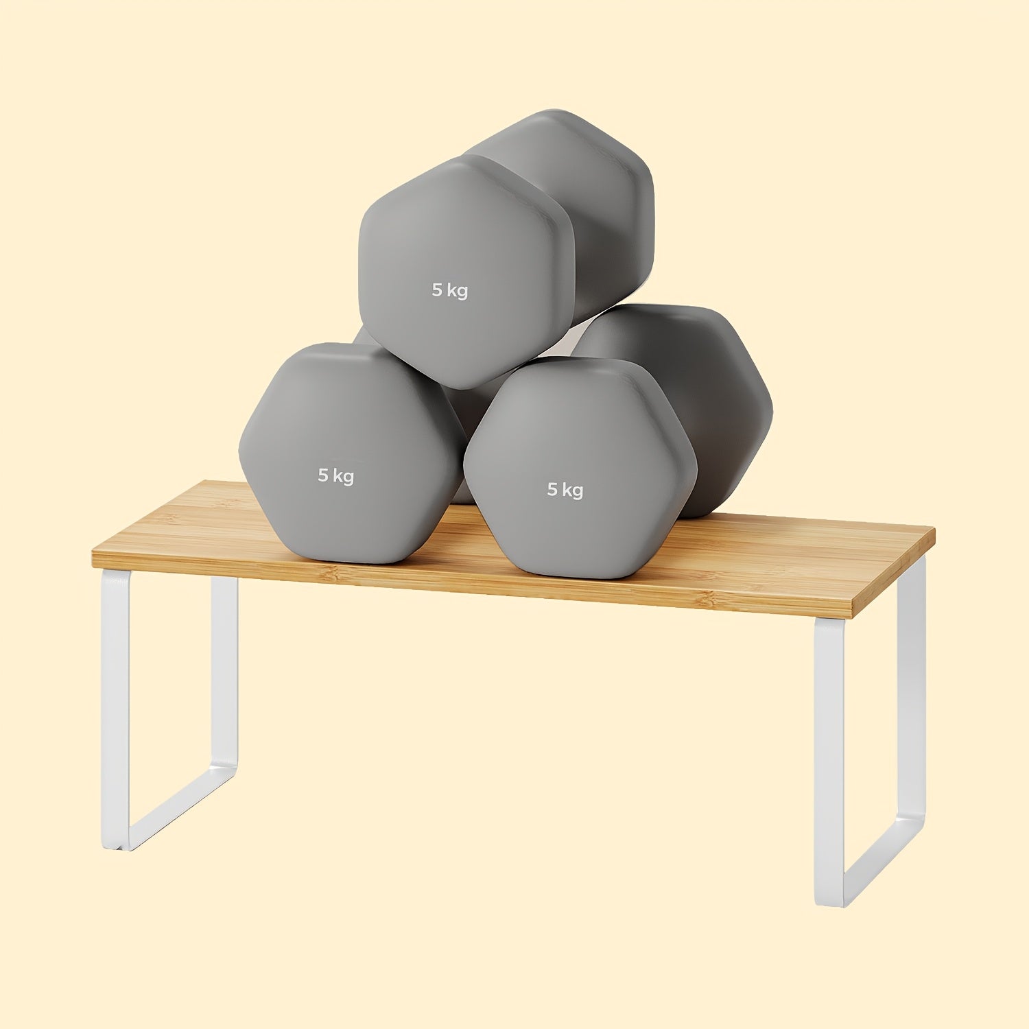 Par de organizadores de especias, estantes de encimera para la cocina, apilables y ajustables, fabricados con metal y madera de ingeniería, con un extremo en forma de nube y beige natural