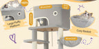 Árbol para Gatos, 203 cm con Plataforma Grande, Cueva Doble, 7 Postes Rascadores Pomponas Reposadería Hamaca Adecuado Para Todo TipodeGato Gris Claro/grisescuro Beige