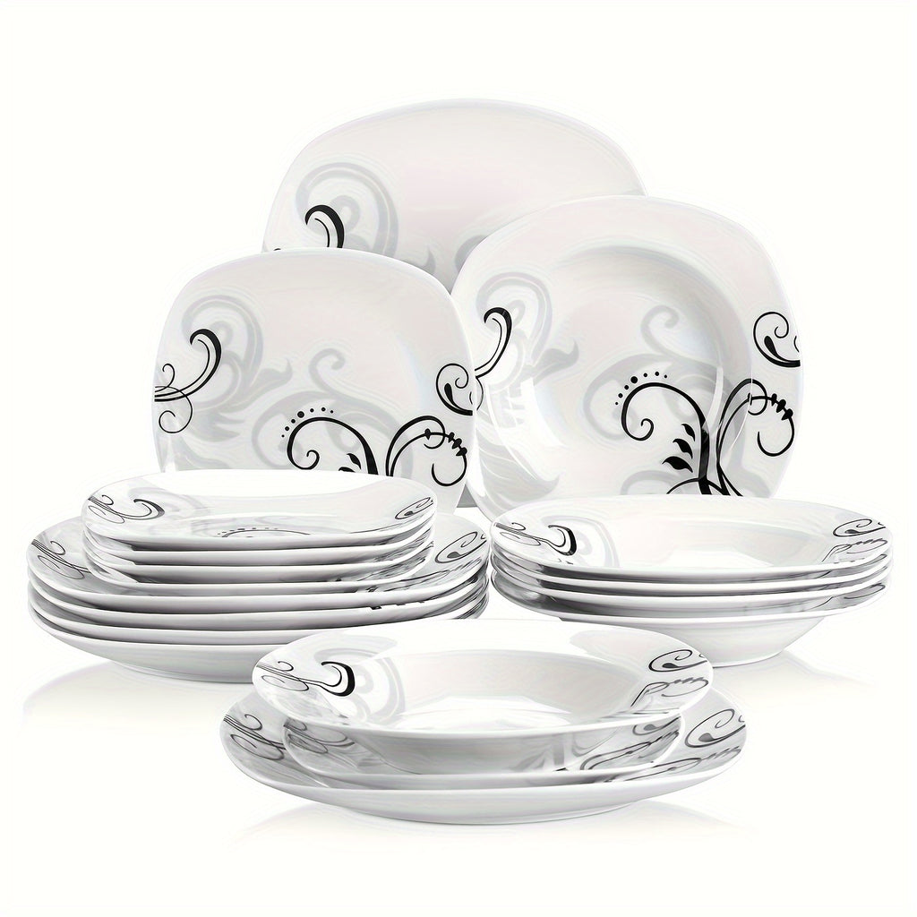 Juego de vajilla de 18 piezas, juego de comedor blanco marfil, juego de vajilla de porcelana, juego de vajilla de mesa, juego de platos de porcelana, juego de platos, platos grandes, platos de postre, platos de sopa