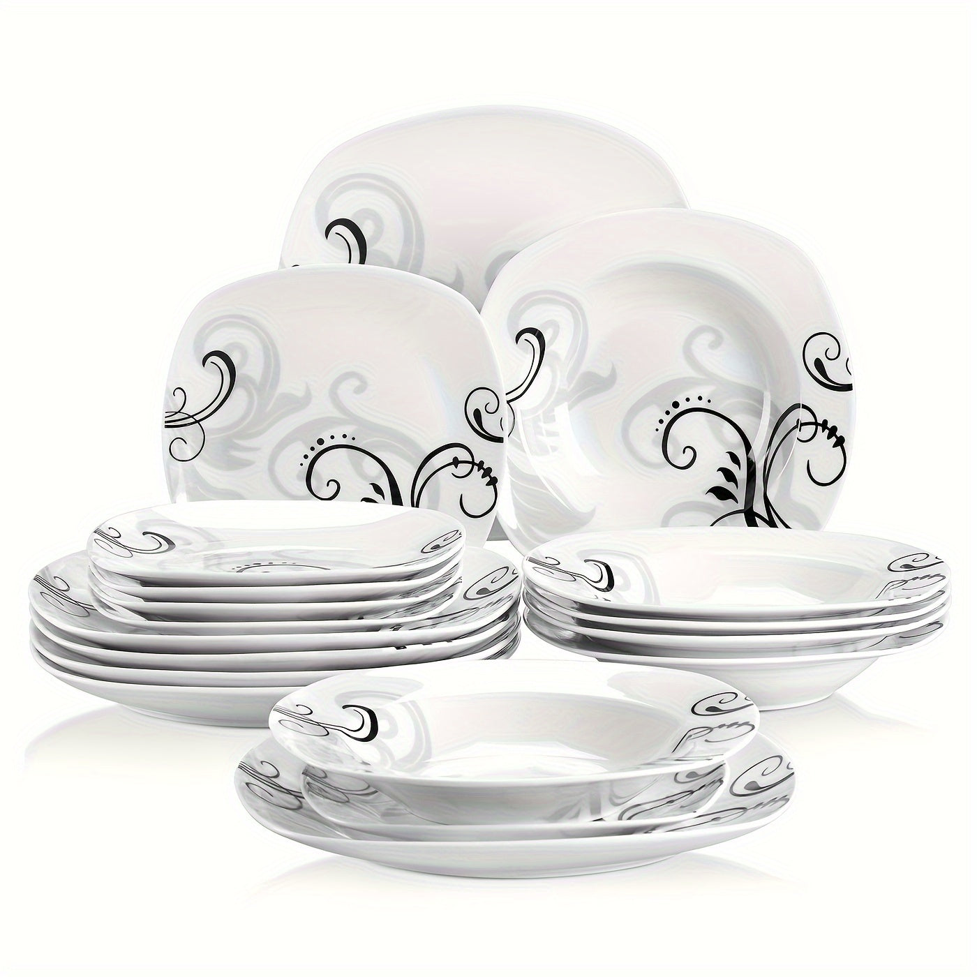 Juego de vajilla de 18 piezas, juego de comedor blanco marfil, juego de vajilla de porcelana, juego de vajilla de mesa, juego de platos de porcelana, juego de platos, platos grandes, platos de postre, platos de sopa