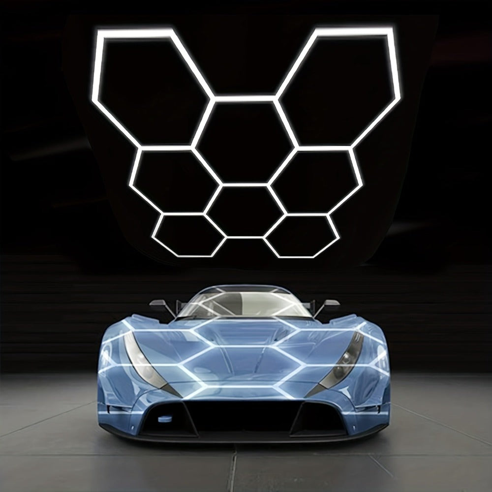 Paquete de 5/8 Lámparas de Techo LED Hexagonales - 280W 33600LM Ultra Brillantes Blanco Frío 6500K, Iluminación Exterior Moderna para Garaje, Taller, Estudio, Tienda de Detallado Automotriz - Duración Estimada, Fácil Instalación, Montaje