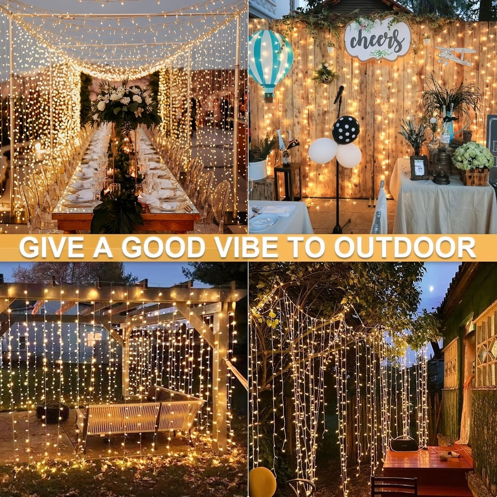 Guirnaldas de luces de hadas para exteriores de 60+3M, 600 LED, luces de hadas blancas cálidas con 8 modos, control remoto, temporizador y función de memoria, adecuadas para exteriores e interiores, bodas, fiestas