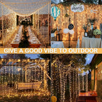Guirnaldas de luces de hadas para exteriores de 60+3M, 600 LED, luces de hadas blancas cálidas con 8 modos, control remoto, temporizador y función de memoria, adecuadas para exteriores e interiores, bodas, fiestas