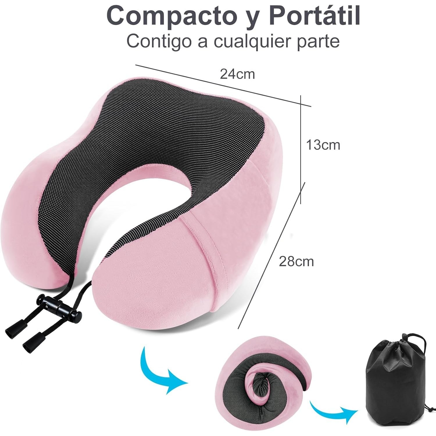 Una Almohada Cervical Ergonómica en Forma de U con Bolsa de Almacenamiento, Espuma de Memoria con Tecnología de Rebote Lento, Funda Lavable a Máquina, Ligera y Portátil para Avión, Oficina y Hogar, Apoya Cuello y Cabeza, Ideal para Siestas, Lectura y Ver