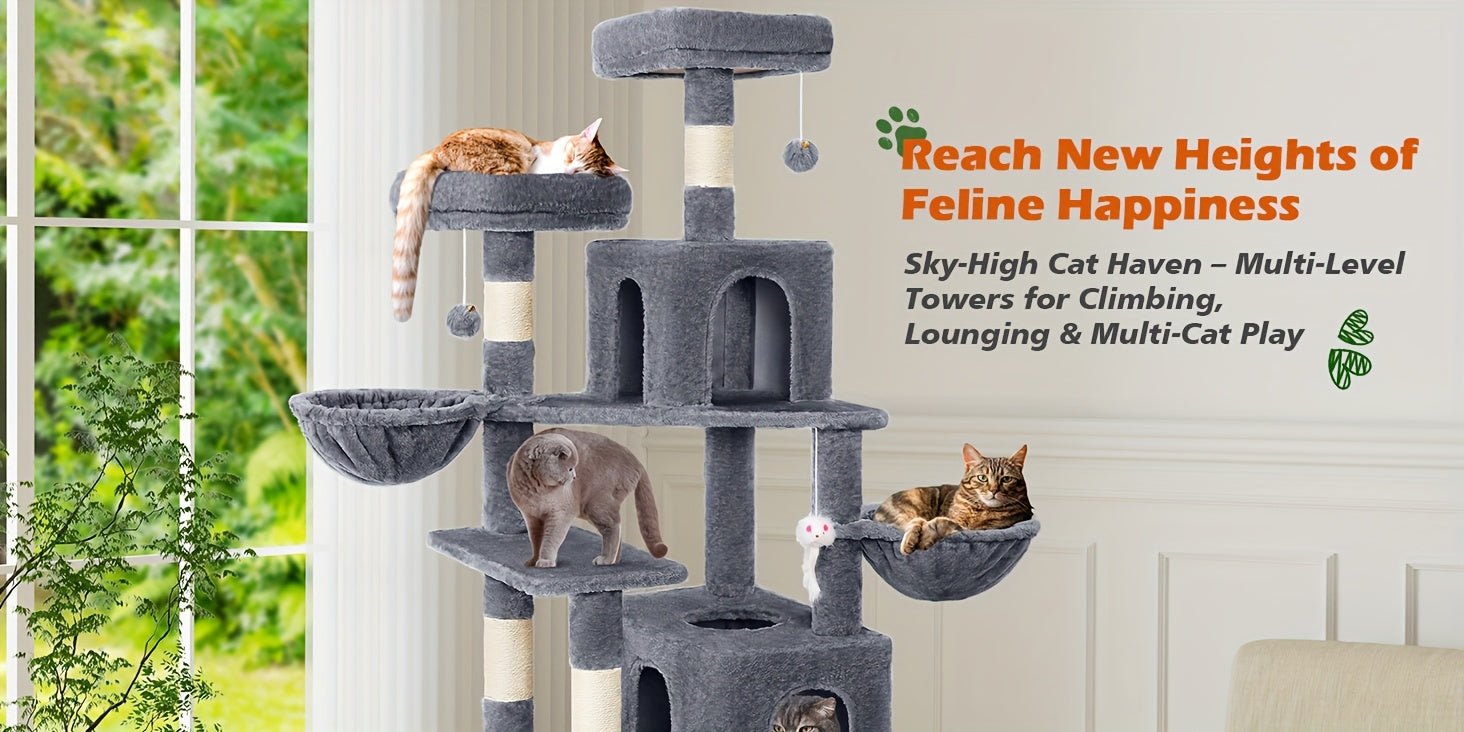 Rascador para gatos | AMHANCIBLE Árbol para gatos enorme, 180 cm, para gatos grandes adultos de interior, torre para gatos con 8 postes