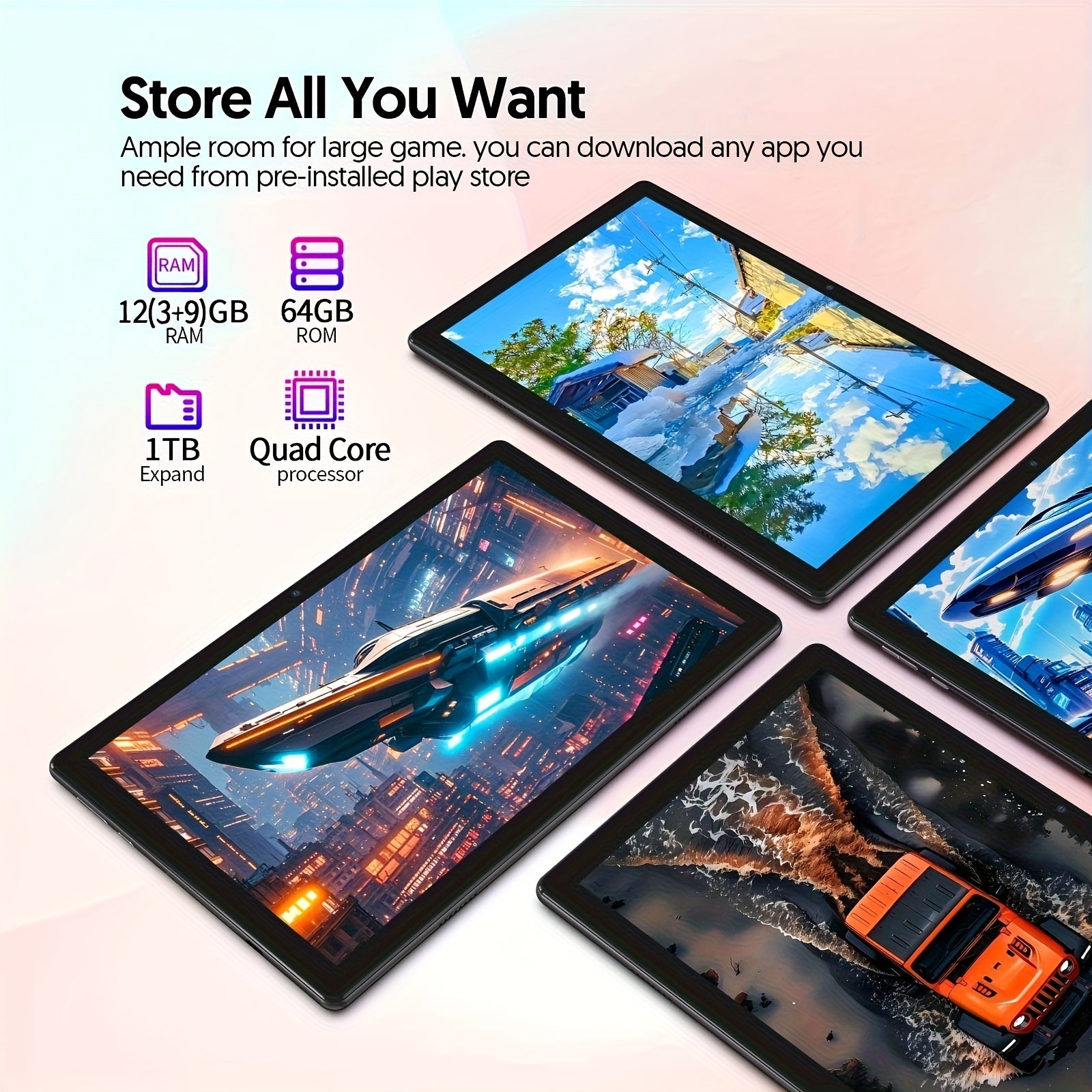 Tablets | Tableta Android 15 de 10.1 pulgadas, 12(3+9)GB RAM, 64GB ROM, con teclado, ratón, lápiz óptico y funda protectora, pantalla IPS de