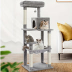 Árbol para Gatos de 143 cm de Altura, Torre Multinivel con Hamaca Extra Grande, Postes de Rascado Cubiertos de Sisal, Condominio Acogedor y Plataforma Superior