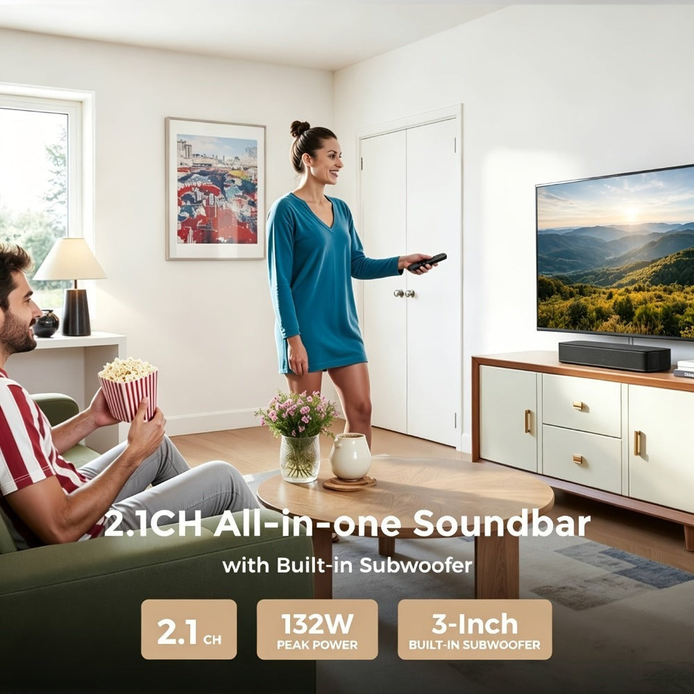 ULTIMEA 2.1ch Mini Barra de Sonido para TV, Barra de Sonido PC Todo en Uno para Juegos, Control por APP, Potencia Máxima 120W+Potencia Máxima 132W, Subwoofer Incorporado