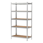 Estantería Metálica Almacenaje de Acero Galvanizado con 5 Baldas de MDF, Plata, 180x90x40cm Modular, Baldas Ajustables, trastero, Garaje.