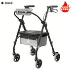 Andador Rollator Plegable para Adultos Mayores, Ayuda de Movilidad Ligera de Aluminio, Ruedas Univer Todoterreno de 20.32cm, Altura Dual Ajustable, Asiento y Respaldo Acolchado Ergonómico de PU, Capacidad de Peso de 136.08 KG