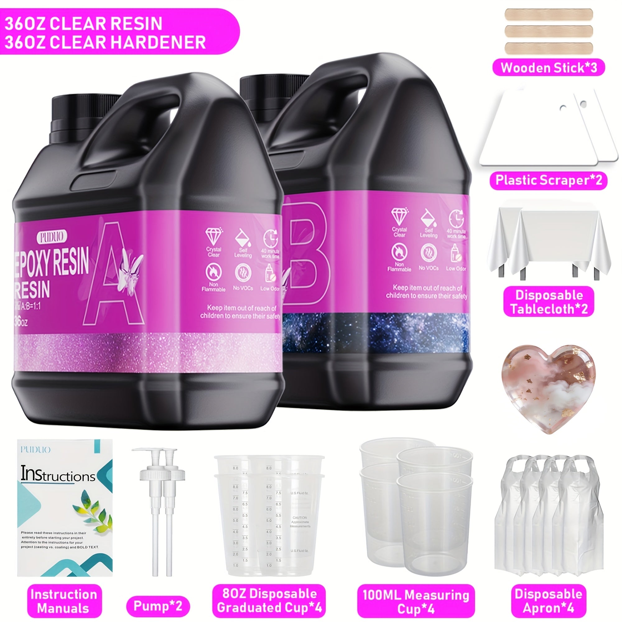 Kit de resina epoxi de 3,785 L (1 galón) con bomba, cristalina, mejora de dureza 0.5: pegamento de resina + endurecedor 0.5, para fundición