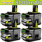 1-4 Paquete Batería de Reemplazo de 8.0Ah para Ryobi 18V, Baterías de Ion de Litio de 18 Voltios para Herramientas Inalámbricas Ryobi One 18V P108 P107 P105 P104 P103 P102 con Indicador