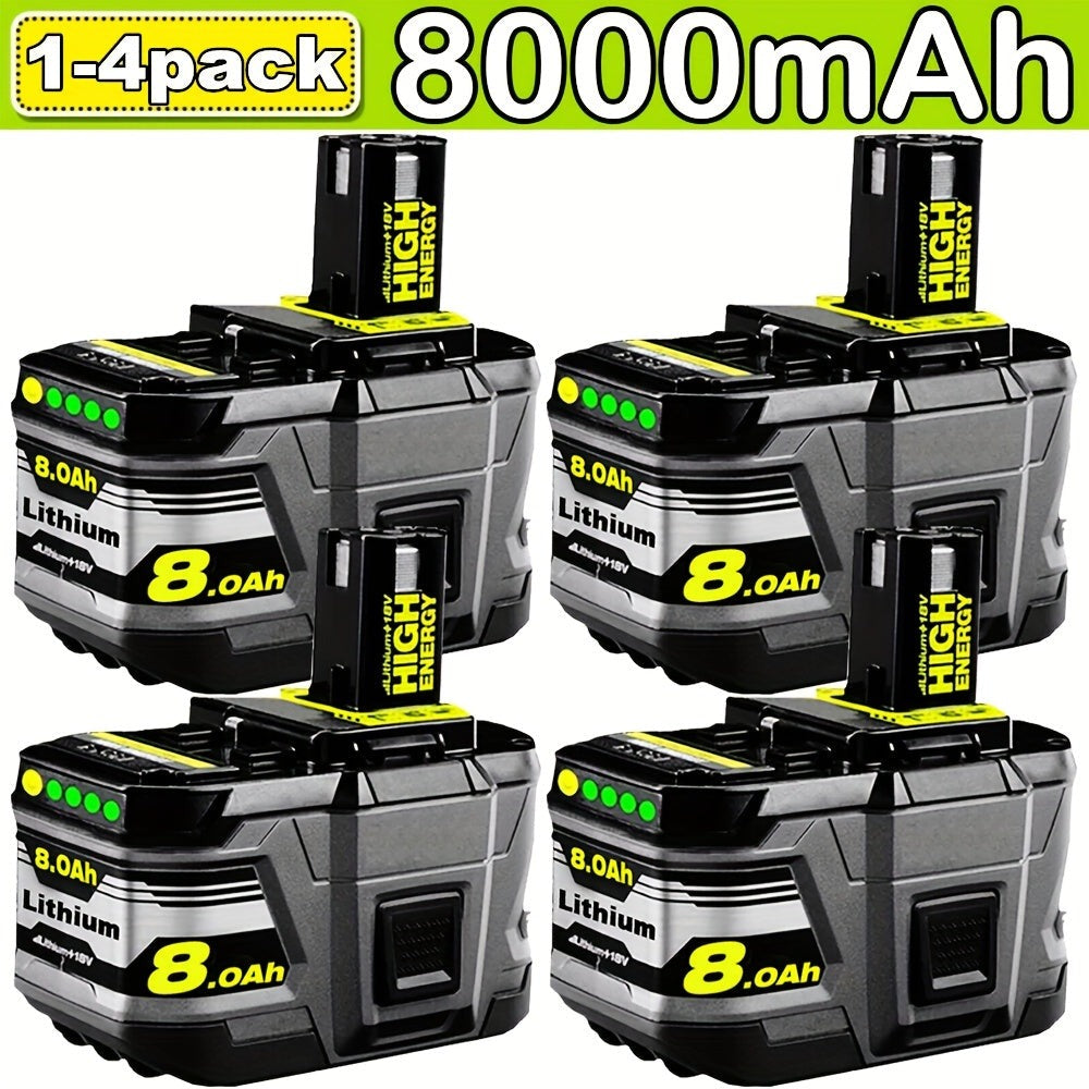 1-4 Paquete Batería de Reemplazo de 8.0Ah para Ryobi 18V, Baterías de Ion de Litio de 18 Voltios para Herramientas Inalámbricas Ryobi One 18V P108 P107 P105 P104 P103 P102 con Indicador