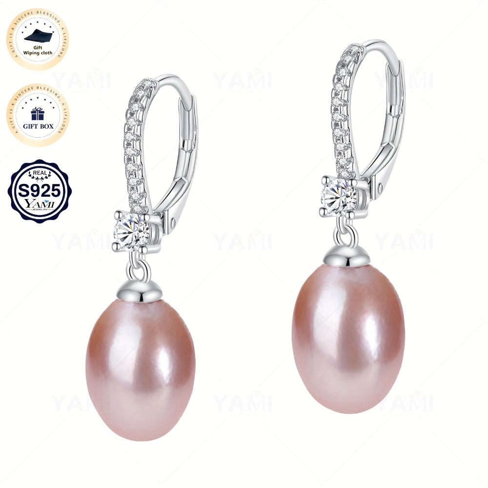 Caja de Regalo YAMI, Pendientes de Perlas de Agua Dulce para Mujer, Pendientes de Perlas de Agua Dulce, Blanco/Morado/, Pendientes de Plata Esterlina 925 Hipoalergénicos, Adecuados para Regalos de Joyería para Mujer en Cualquier Ocasión, Regalos de Cumple
