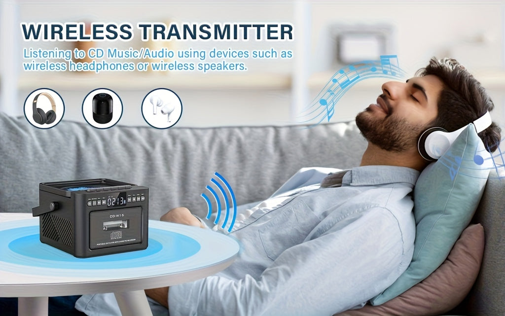 Reproductor portátil de CD y casete para música, radio y grabación