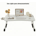 Mesa plegable multifunción para cama y sofá con portavasos, 60×40×28 cm, mesa auxiliar con atril para leer en la cama, bandeja multifunción para ordenador, libros, trabajo y estudio en casa (con cajón / sin cajón)
