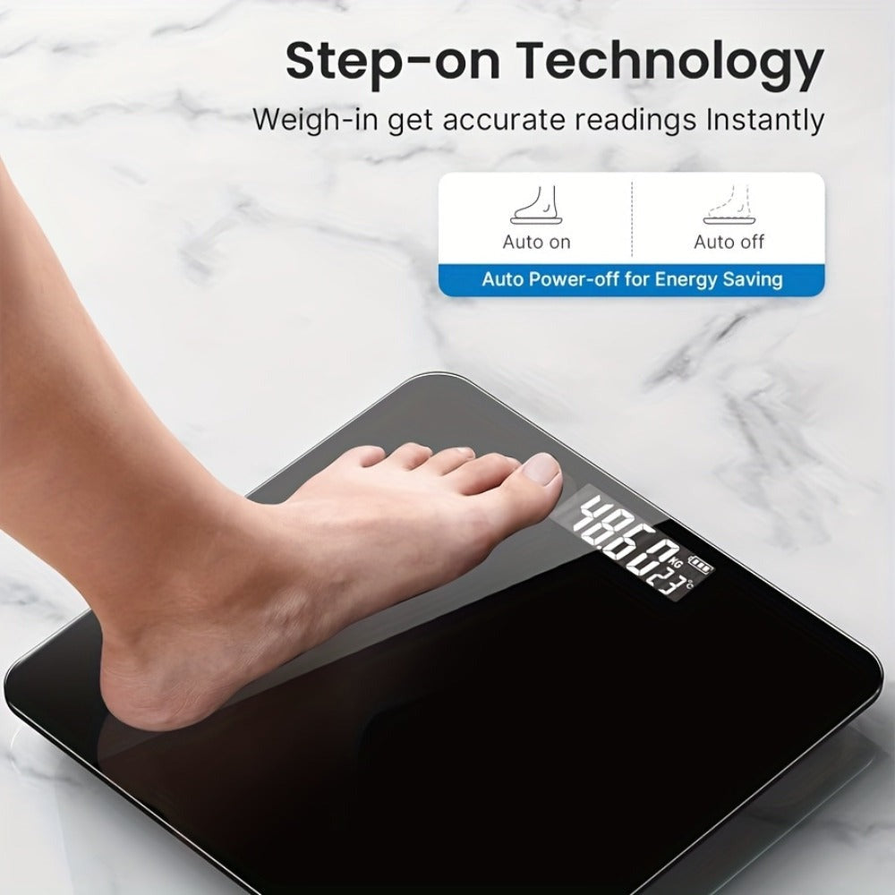 Báscula Inteligente para Peso Corporal, Báscula de Baño de Alta Precisión - Capacidad de 181.44 KG, Tecnología Step-On, Pantalla LCD - Alternación Entre Tres Unidades (St/Lb/Kg) - Plataforma Grande de 25.4cm (Sin Batería)