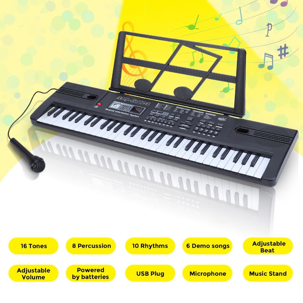 Teclado de Piano Digital de 61 Teclas con Micrófono, Teclado de Piano Musical Portátil, Teclado Electrónico Multifuncional, Instrumento Musical de Teclado para Piano, Regalos de Cumpleaños para Principiantes (Con Pantalla LCD)