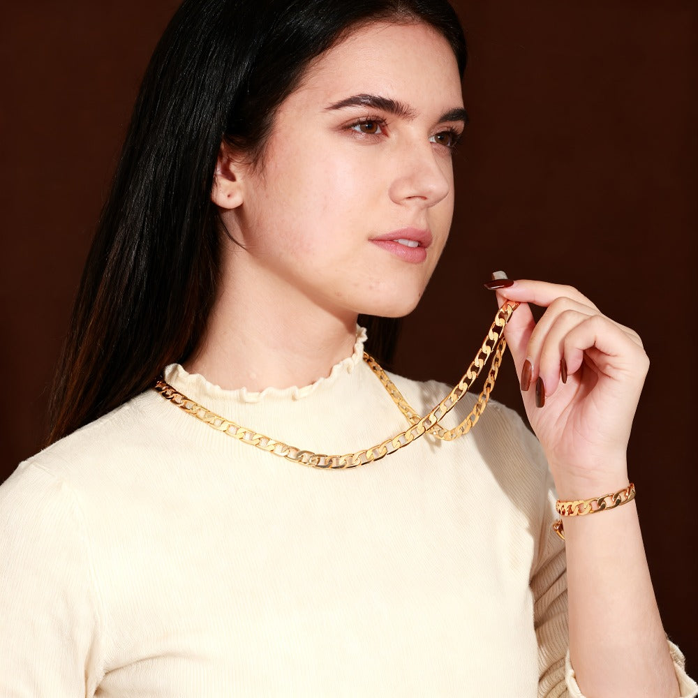 Set de dos piezas en plata 925 y oro (bracelete, collar), gramaje plateado de 10G, estilo hip hop urbano, regalo perfecto, hermosa caja de regalo gratuita