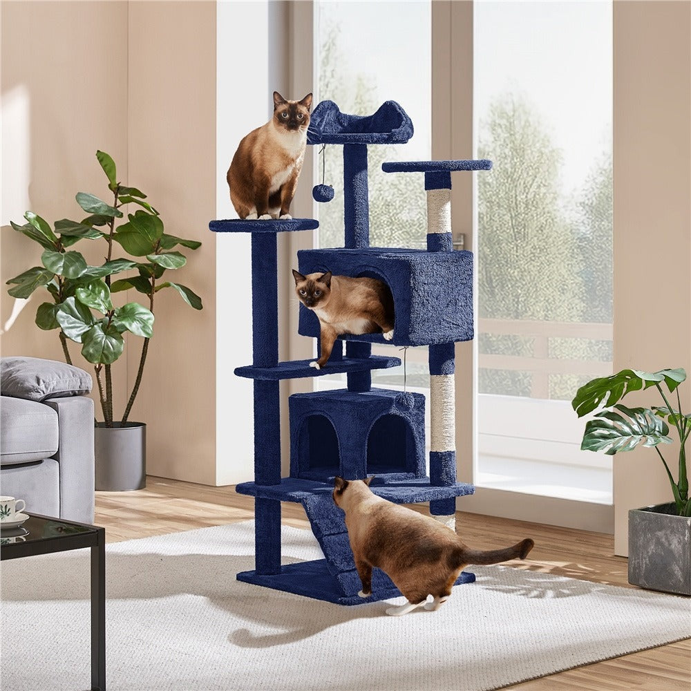 Costoffs Poste para Rascar de Gatos de 138 cm, Árbol Resistente con Pelota de Juego y Cueva para Gatos, Torre de Rascado y Escalada para Gatos, Casa para Gatos