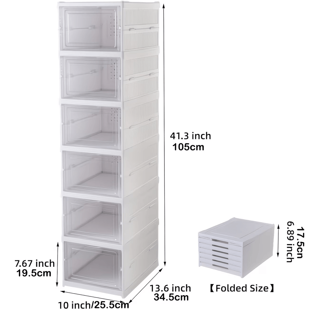 Contenedores de almacenamiento de zapatos de seis niveles, organizador de zapatos de plástico, plegable y apilable, ideal para armarios y entradas, organizador de almacenamiento de zapatos - No necesita ensamblaje, organizador de zapatos de varios niveles
