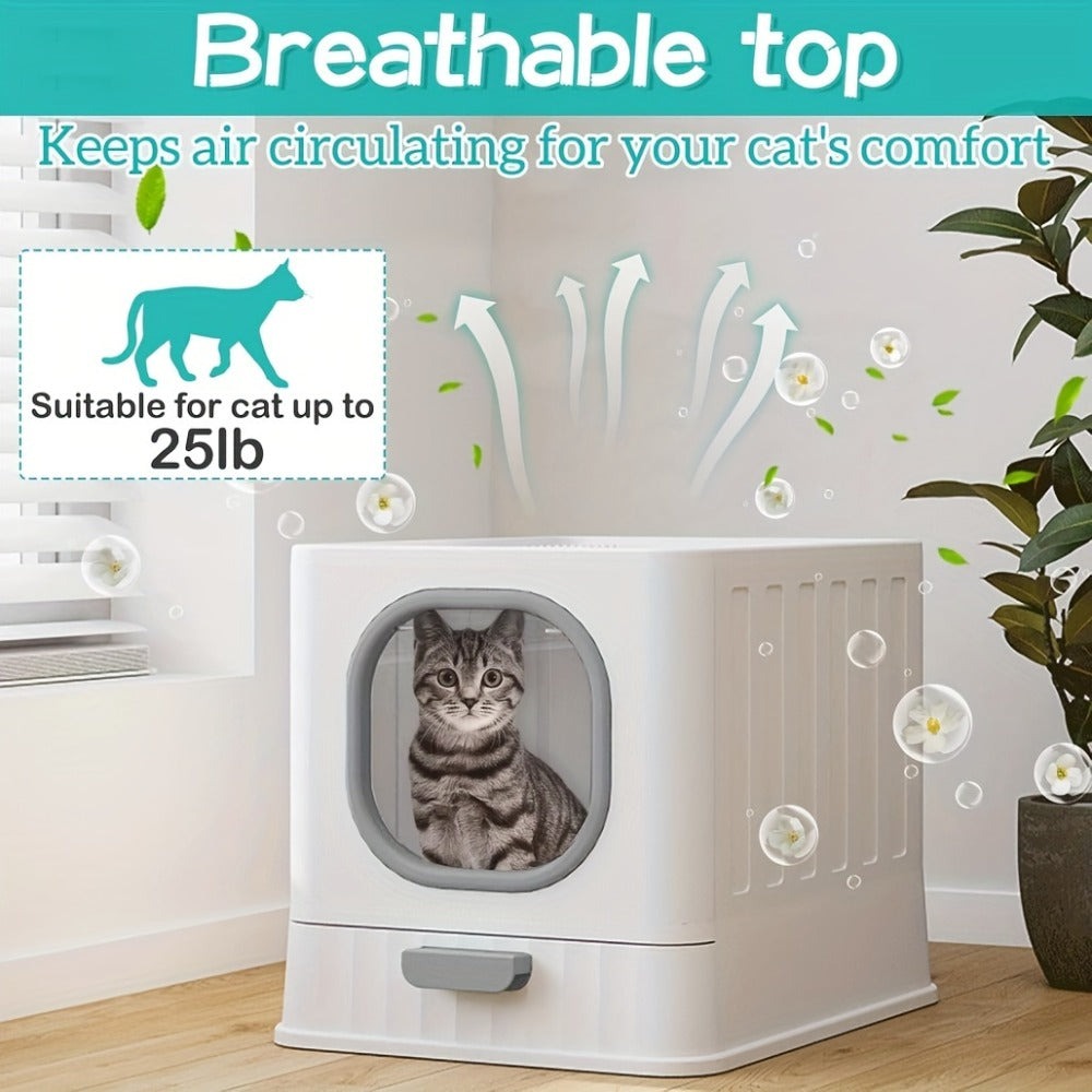 Caja de Arena para Gatos con Tapa: Arena Cerrada para Gatos, Bandeja Grande para Baño de Gatos con Diseño de Cajón de Fácil Limpieza, 38.8 X 35.8 X 48.3Cm, Sin Batería