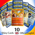10 Cartas Originales de Pokémon Reversas/Holo, Cartas Brillantes de Pokémon en Inglés - Holográficas/Reversas con Foil - Cartas Surtidas