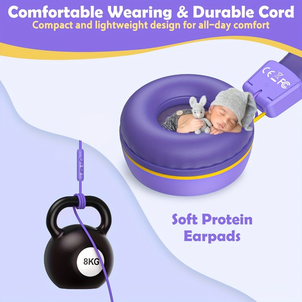 Auriculares con cable para niños New Bee KH20, tipo supraurales, limitador de volumen de 85 dB, compartir audio, plegables, ajustables, estéreo, para niños, aptos para escuela/tableta/PC