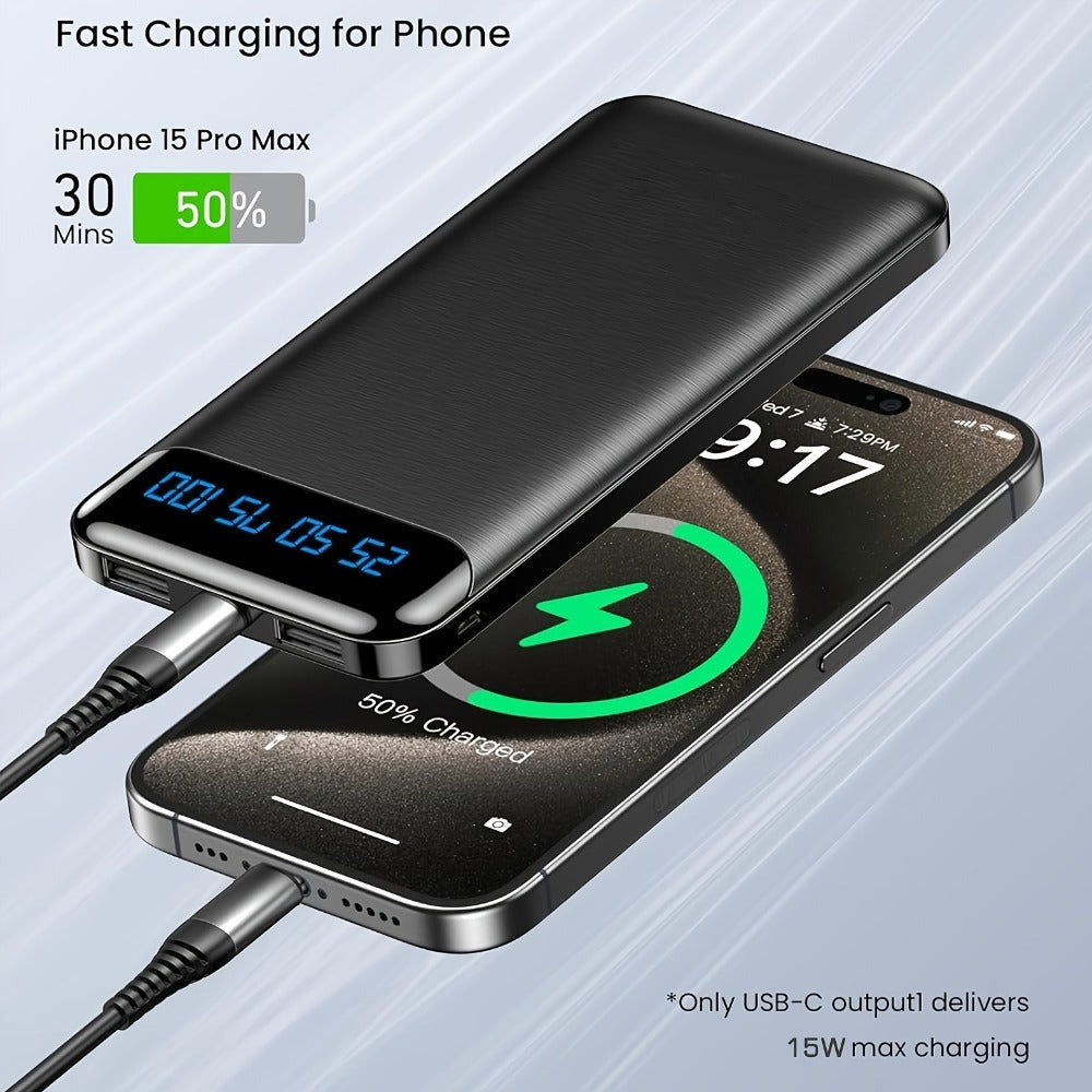 Paquete de 2 baterías externas, banco de poder de 22,5 vatios y 10000 mAh, cargador portátil con carga rápida LED, compatible con teléfonos inteligentes, tabletas, etc.